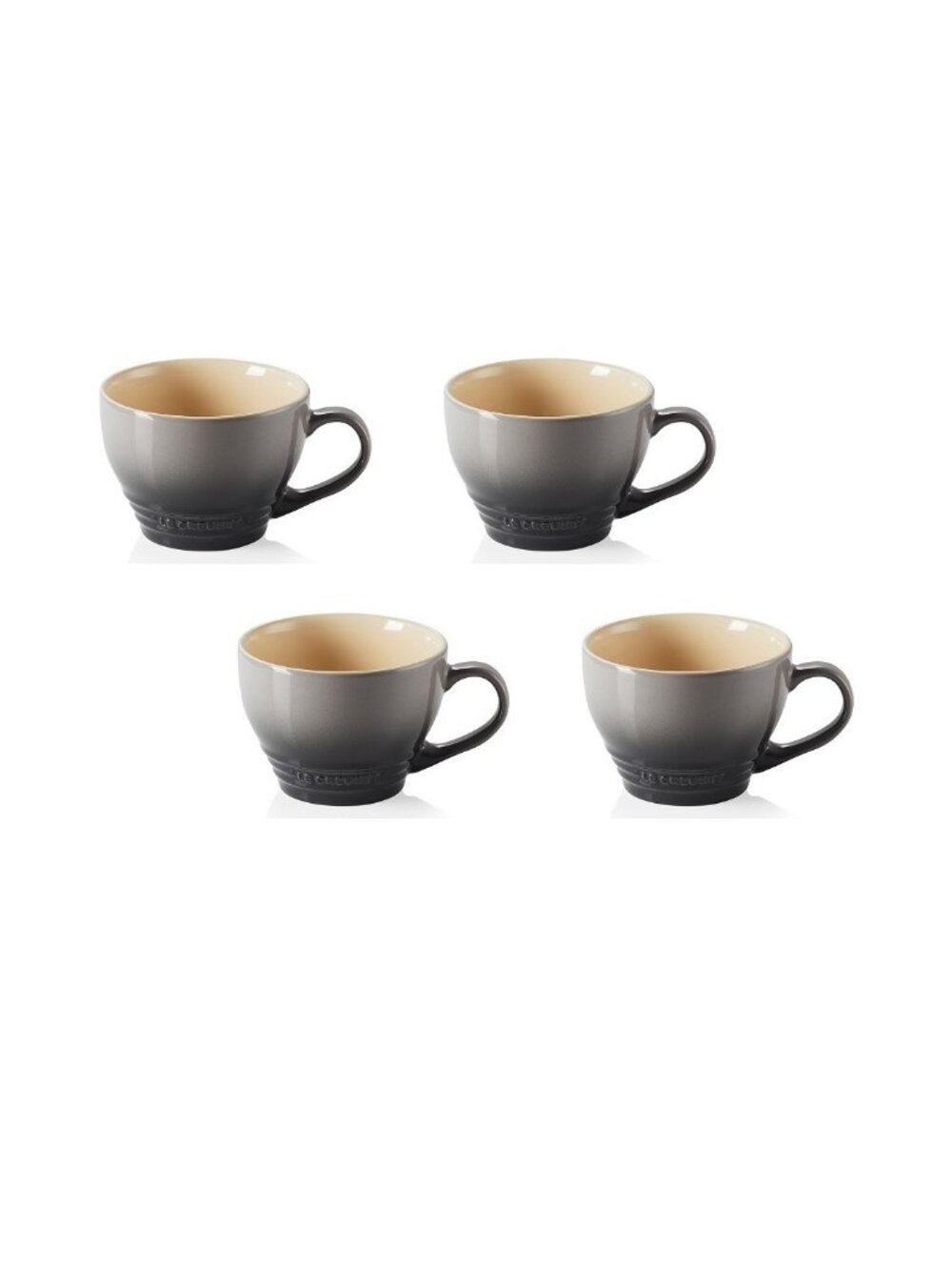 LE CREUSET Set of 4 Grand Cappuccino Mugs - Coffee Cups - 400 mL Flint Grey NWT